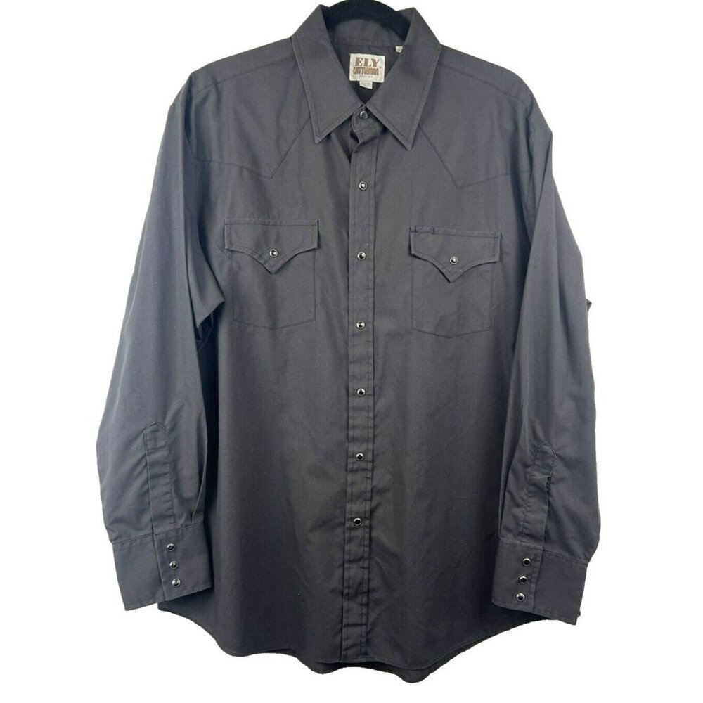 Fly Cattleman Men's Pear Snap Shirt Size XL 17 17.5 Western‎ Black Long Sleeve